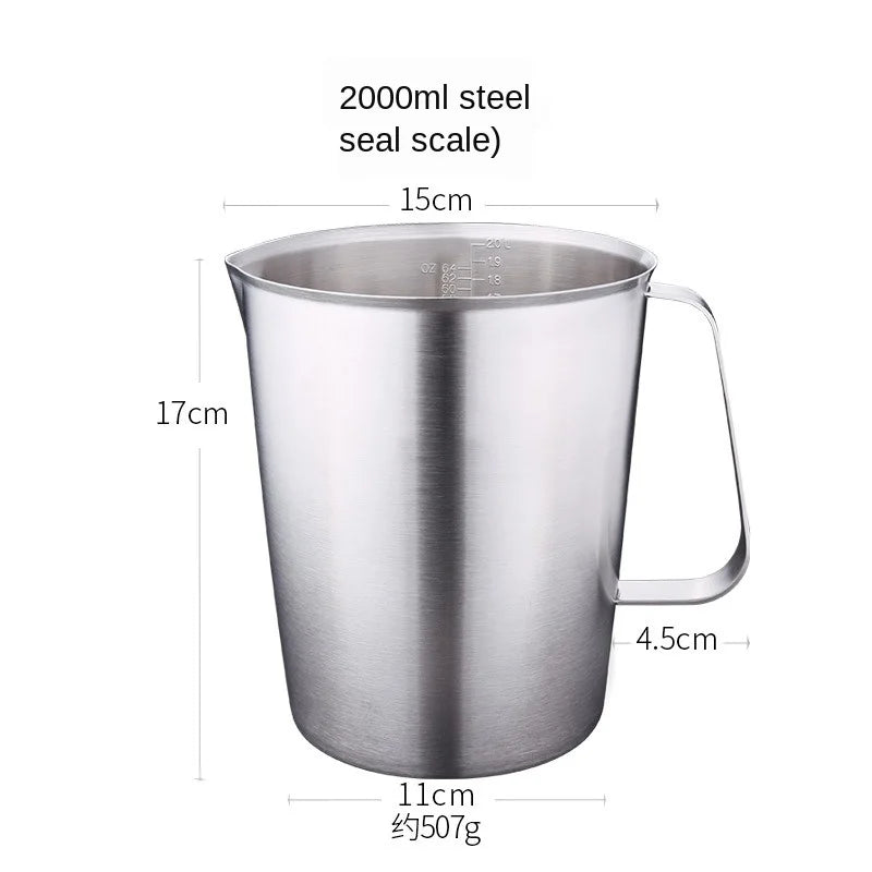 Thickened 304 Stainless Steel Measuring Cup With Scale 2000ML 1000ML 500ML Large Capacity Kitchen Practical Measuring Cup