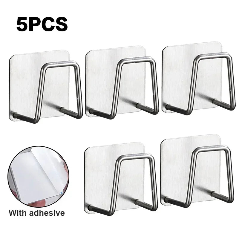 1/5Pcs Kitchen Sponges Holder Stainless Steel Sink Sponges Drain Drying Rack Self Adhesive Storage Holder Wall Hooks Organizer